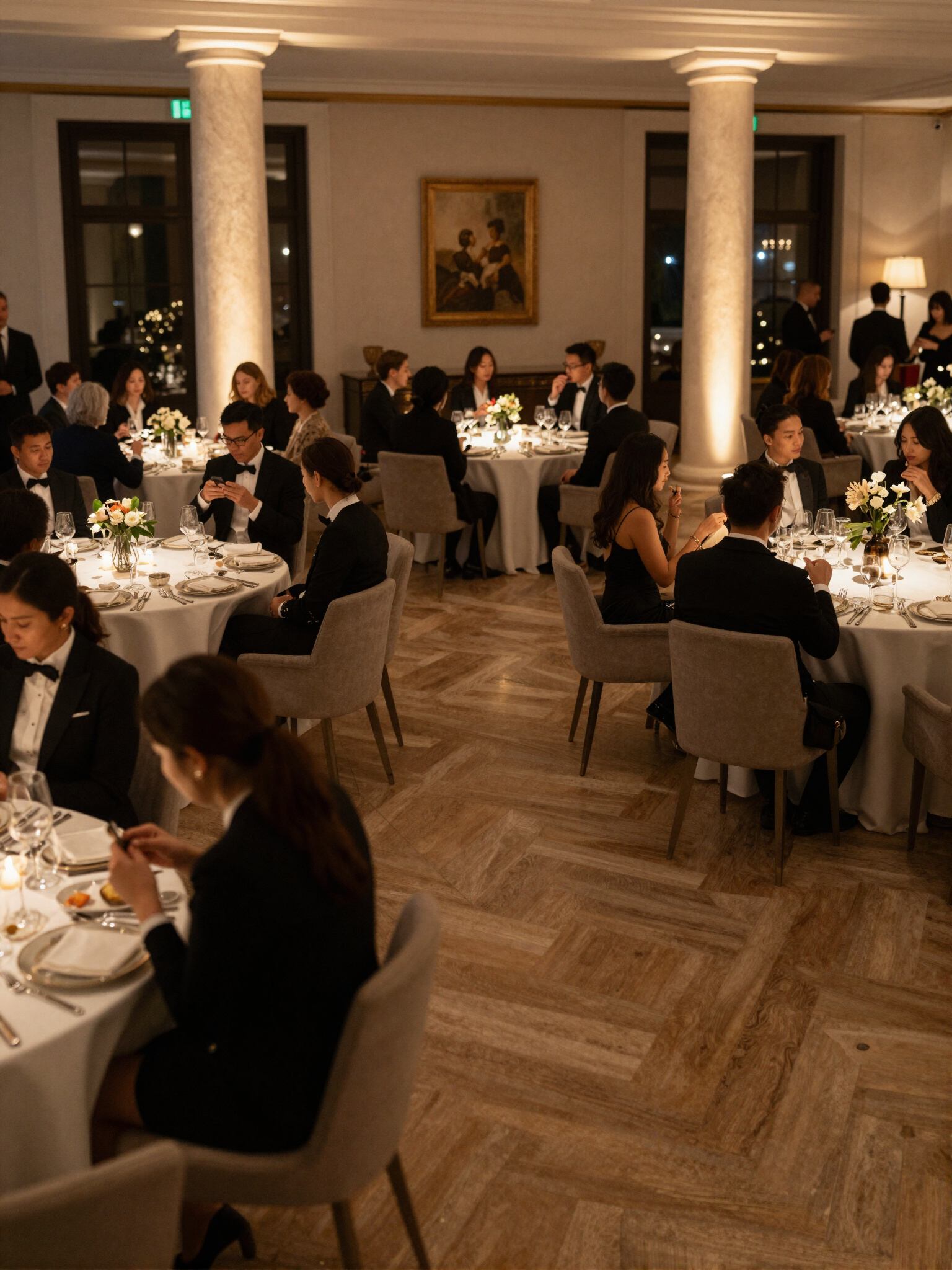 Dîner de gala d’entreprise dans une salle de réception élégante